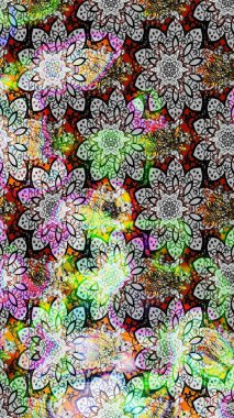 Raster illüstrasyonundaki çiçek desenli çizim. Gri ve nötr renkte çiçekler.