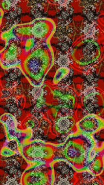 Düz Çiçek Elementleri Tasarım Raster illüstrasyonu. Çiçekli çiçek deseni, suluboya. Kırmızı ve kahverengi renkte çiçekler. Renkli Bahar Teması çizim şablonu.