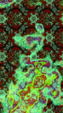 Hediye ambalaj kağıdı, tebrik kartları, posterler ve pankart tasarımı. Yeşil ve kahverengi renkli çiçekler. Raster düz çiçek çizim deseni.