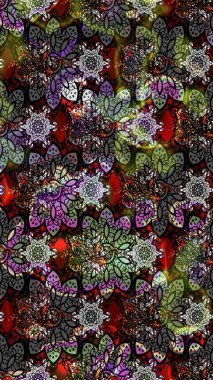 Raster illüstrasyonu. Ultraviyole kumaş deseni. Çizim kalıbı. Organik motif arkaplanı.