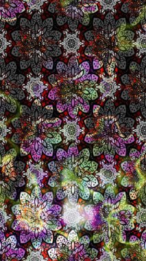 Tomurcukları papatya çiçekleri olan sevimli bir çiçek deseni. Miles Fleur, süslü püslü bir süs. Kumaş, tekstil, duvar kağıdı baskısı için. Eskiz geçmişi. Raster illüstrasyonu. Antika retro tarzı.