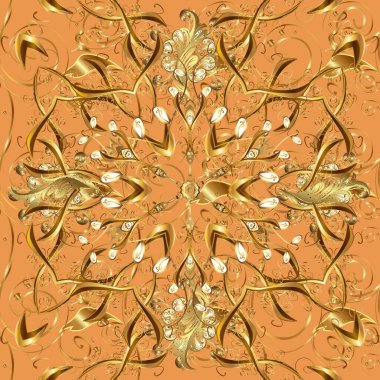 Turuncu ve kahverengi renklerde altın elementlerle kusursuz desen. Kusursuz altın desen. Doğulu süsü.