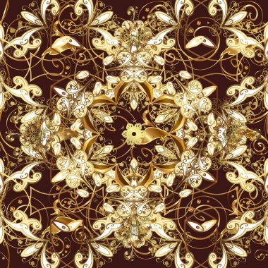 Kusursuz klasik altın desen. Kahverengi ve bej renklerde altın desenli altın elementler. Klasik klasik klasik arka plan. Geleneksel oryantasyon süsü.
