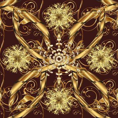 Çiçek desenli altın metal. Altın elementli kahverengi ve sarı renkler. Kusursuz altın desen. Altın çiçekli süs, sırmalı kumaş ve cam desenli..