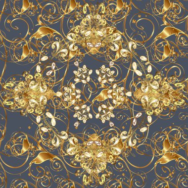 Noel, kar tanesi, yeni yıl. Mavi ve kahverengi renklerde ve altın elementlerle kusursuz klasik desen. Altından elementlerle mavi ve kahverengi renklerde altın pürüzsüz desen.