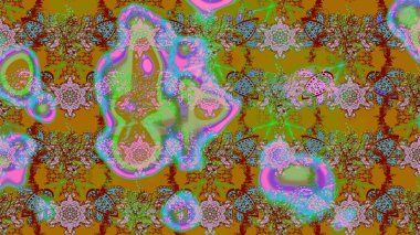 Raster deseni. Bahar çiçekleri dallı desen, kahverengi ve çiçek siluetiyle yeşil renkler.