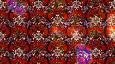 Raster illüstrasyonundaki çiçek desenli çizim. Kahverengi ve kırmızı renkte çiçekler. Renkli Yaz Temalı eskiz kalıbı. Düz Çiçek Elementleri Tasarımı.