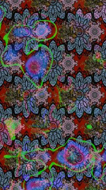 Renkli Bahar Teması eskiz kalıbı. Düz Çiçek Elementleri Tasarımı. Süslü kumaş deseni. Raster illüstrasyonunda çiçek deseni çizimi.