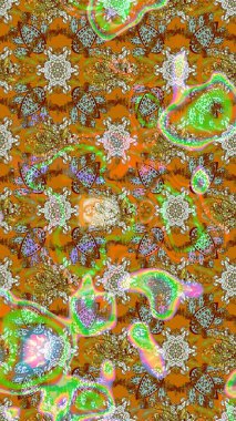 Çiçekli güzel suluboya desen. Raster illüstrasyonu. Kahverengi ve turuncu renklerde.