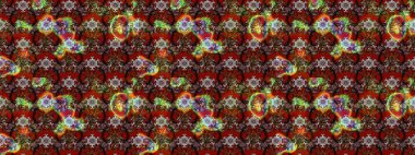 Moda baskıları için zarif bir şablon. Modern çiçek arkaplanı. Halk tarzı. Parlak renkli çiçekleri olan ve kahverengi ve kırmızı renkte yaprakları olan inanılmaz bir çiçek deseni..