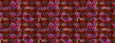 Colorful ornamental border. Sketch pattern. Indian ornament. Raster illustration. Floral wallpaper. On brown and red colors.