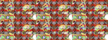 Tarafsız ve kırmızı renklerde çiçekler. Raster illüstrasyonu. Tropikal çizim çiçek deseni.