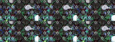 Sketch floral pattern with doodles flowers on gray and black colors. Raster illustration.