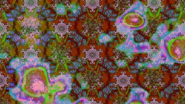 Kahverengi ve yeşil renkli çiçekler. Düz Çiçek Elementleri Tasarımı. Çiçekli çiçek deseni, suluboya. Renkli Bahar Teması eskiz kalıbı. Raster illüstrasyonu.