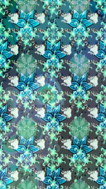 El çizimi çiçekli soyut çizim kalıbı. Mavi ve nötr renklerde çiçekler. Raster illüstrasyonu.