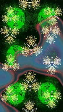 Hediye ambalaj kağıdı, tebrik kartları, posterler ve pankart tasarımı. Yeşil renkli çiçekler. Raster düz çiçek çizim deseni.