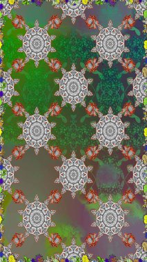 Yeşil ve gri renklerde. Anti-stres için soyut örnek sayfası. Raster illüstrasyonu.