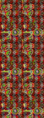 Renkli ve kahverengi raster çizimi. Küçük çiçekteki sevimli çiçek deseni. Birçok kırmızı ve kahverengi soyut çiçekli tropikal çizim deseni.