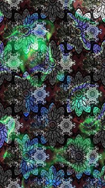 Raster illüstrasyonundaki çiçek desenli çizim. Suluboya tarzında gri ve siyah renkte çiçekler.