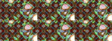 Üzerinde gelincikler ve vadi zambakları olan renkli çiçek desenli nakış deseni. Tekstil tasarımı için geleneksel Raster çiçek buketi yeşil ve kahverengi renkler.