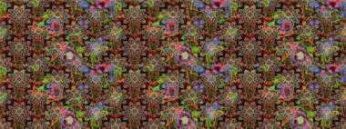 Çiçekleri, deniz kabukları, mandalaları ve suluboya efektleriyle donanma geçmişi. Yatak çarşafları, ceket, paket tasarımı, kumaş ve moda kavramları için tekstil baskısı. Çizim kalıbı etnik tasarım.