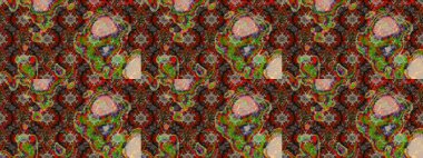 Çocuksu tasarım. Kahverengi ve kırmızı arka planda. Elle çizilmiş çiçek desenli Raster çizimi. Tekstil, kumaş, ambalaj, hatıra defteri için güzel çiçek arkaplanı..