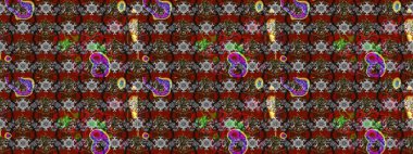 Gri ve kırmızı renklerde Asya tekstili. Raster illüstrasyonu. Çiçek desenini çiz.