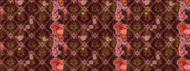 Çok kahverengi ve kırmızı zarif küçük çiçekler ve kahverengi ve kırmızı renkli komik böcekler, raster desen, illüstrasyon.