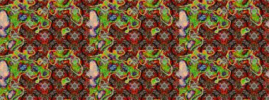 Çok kahverengi ve kırmızı zarif küçük çiçekler ve kahverengi ve kırmızı renkli komik böcekler, raster desen, illüstrasyon.