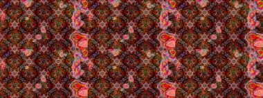 Çok kahverengi ve kırmızı zarif küçük çiçekler ve kahverengi ve kırmızı renkli komik böcekler, raster desen, illüstrasyon.