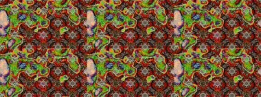 Çok kahverengi ve kırmızı zarif küçük çiçekler ve kahverengi ve kırmızı renkli komik böcekler, raster desen, illüstrasyon.