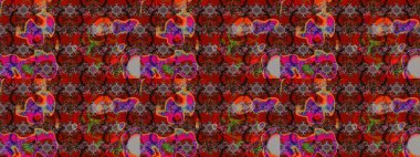 Kahverengi ve kırmızı renkte çiçekler. Şirin çiçek elementleri. Raster illüstrasyonu. Çizim.