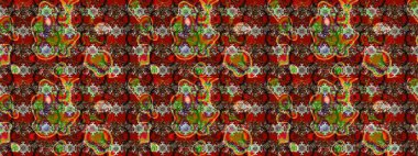 Tekstil için suluboya eskiz deseni. El çizimi çiçek çizimi deseni (fayans). Şirin çiçekleri, desenleri, kahverengi ve kırmızı renkleri olan renkli çizim deseni.