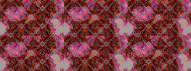 Raster illüstrasyonu. Çiçek süslemeli çizim deseni. Kahverengi ve kırmızı renkte çiçekler.