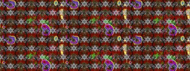 Gri ve kırmızı renklerde Asya tekstili. Raster illüstrasyonu. Çiçek desenini çiz.