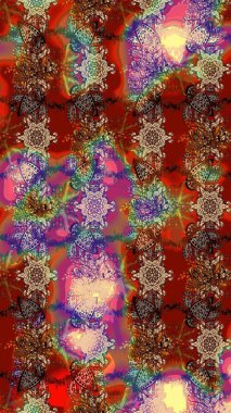 Kahverengi ve kırmızı renkte çiçekler. Raster illüstrasyonundaki çiçek desenli çizim. Renkli Bahar Teması eskiz kalıbı. Düz Çiçek Elementleri Tasarımı.