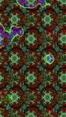 Flowers on green and red colors. Raster illustration. Flourish ornamental spring garden texture. Flower sketch on green and red colors. Floral pattern.