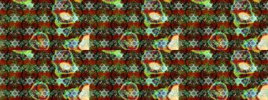 Yeşil ve kahverengi renklerde karalamalı çiçek desenleri. Raster illüstrasyonu.