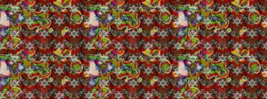 Küçük çiçekteki sevimli çiçek deseni. Bir sürü kahverengi ve kırmızı soyut çiçekli tropik eskiz deseni. Varicolobrown ve Red Raster çizimi.