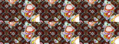 Çiçek desenli çizim. Raster illüstrasyonu. Asya tekstil tarzında. Gri ve kahverengi renkli çiçekler. Raster illüstrasyonu.