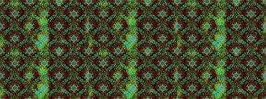 Yeşil ve kahverengi renkli çiçekler. Hediye ambalaj kağıdı, tebrik kartları, posterler ve pankart tasarımı. Raster düz çiçek çizim deseni.