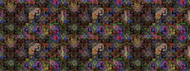 Raster illüstrasyonundaki çiçek desenli çizim. Düz Çiçek Elementleri Tasarımı. Siyah ve kahverengi renkte çiçekler. Renkli Bahar Teması çizim şablonu.