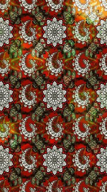 Çiçekli karalama şeklinde Raster çiçek deseni. Kahverengi ve kırmızı renklerde bahar çiçekleri. Raster illüstrasyonu.