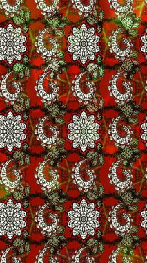 Çiçek deseni. Kahverengi ve kırmızı renkte çiçek çizimi. Şatafatlı bahar bahçesi dokusu. Raster illüstrasyonu. Kahverengi ve kırmızı renkte çiçekler.