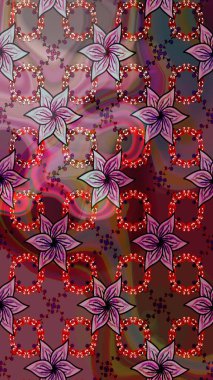 Nazik, narin çiçek arkaplanı. Çiçekli karalama şeklinde Raster çiçek deseni. Kahverengi ve kırmızı renkte çiçekler.