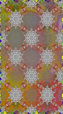 Suluboya çizimi. El çizimi. Çiçeklerle kusursuz desen. Gri ve kahverengi renkte çiçekler.