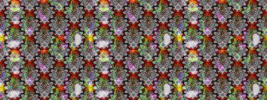 Kabile sanatı boho baskısı, klasik çiçek arkaplanı. Soyut etnik raster çizim kalıbı. Arkaplan dokusu, duvar kağıdı, gri ve siyah renkli çiçek teması.