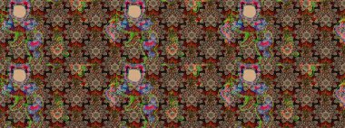Modern floral background. The elegant the template for fashion prints. Amazing sketch floral pattern with bright colorful flowers and leaves on a beige and brown colors. Folk style.