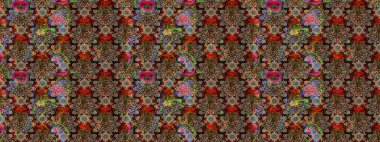 Taslak süsleme izi. Raster Henna tarzı. Sınır Kızılderili çiçekli paisley patten. Etnik Mandala havlusu. Tebrik kartı arkaplanı, boyama kitabı, arkaplan, tekstil için kullanılabilir.