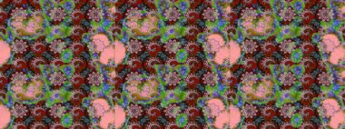 Flowers on green and pink colors. Sketch flower pattern can be used for wallpaper. Raster illustration.